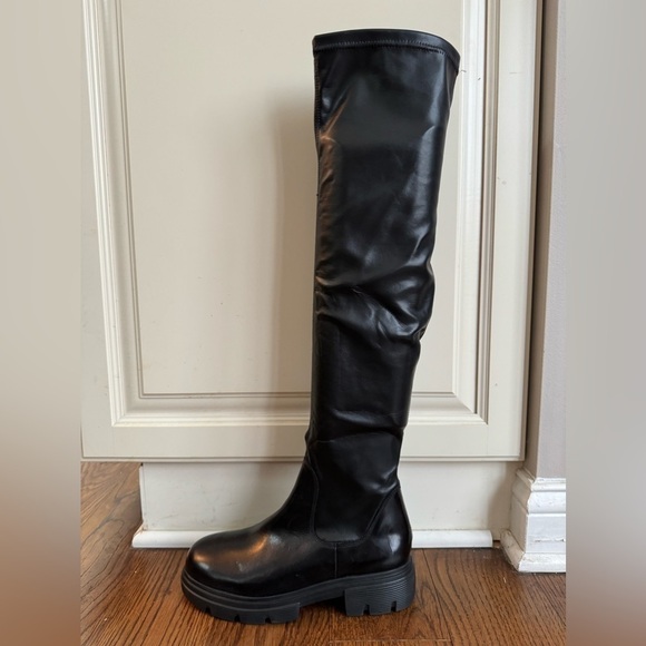 $550 PAUL GREEN Osborne Over the Knee Boot LEATHER CHUNKY BLACK - Picture 2 of 11